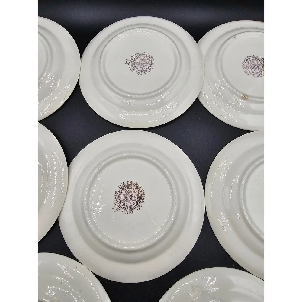 Vintage Cronin China Hibiscus Dessert Plates Set of 8 Red Yellow Floral 6.25in